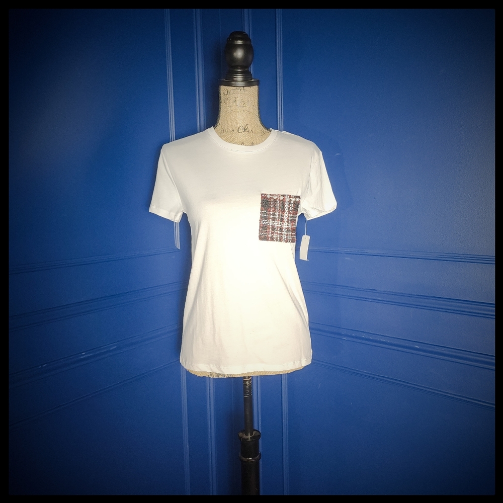 New! White Numero Cotton Crew Neck Shirt XS